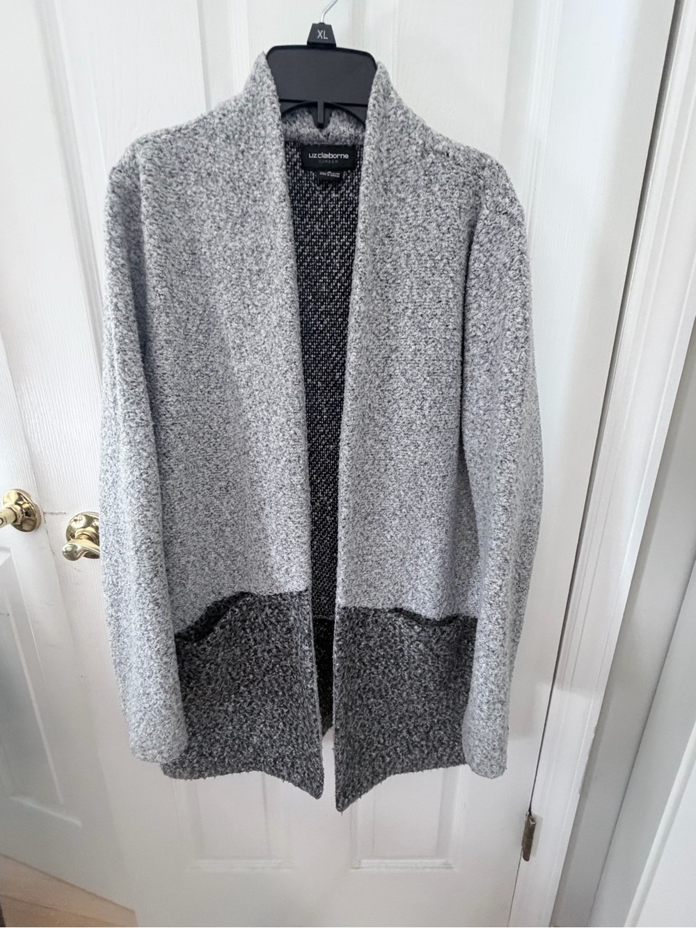 Liz Claiborne Gray Open-Front Colorblock Cardigan